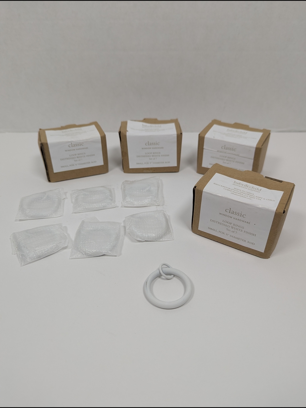 Restoration Hardware Window Loop Ring Distressed White Small 3/4" Rod - 28 Total